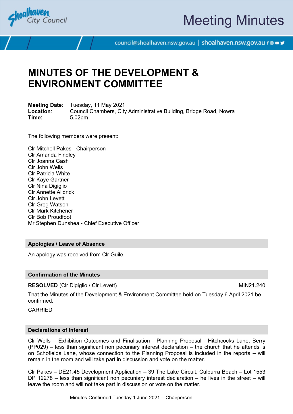 Minutes of Development & Environment Committee