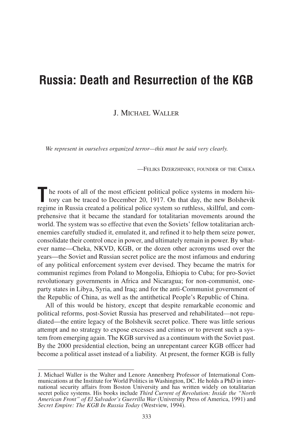 Russia: Death and Resurrection of the KGB