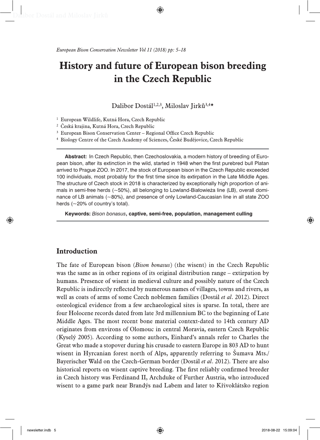 History and Future of European Bison Breeding in the Czech Republic