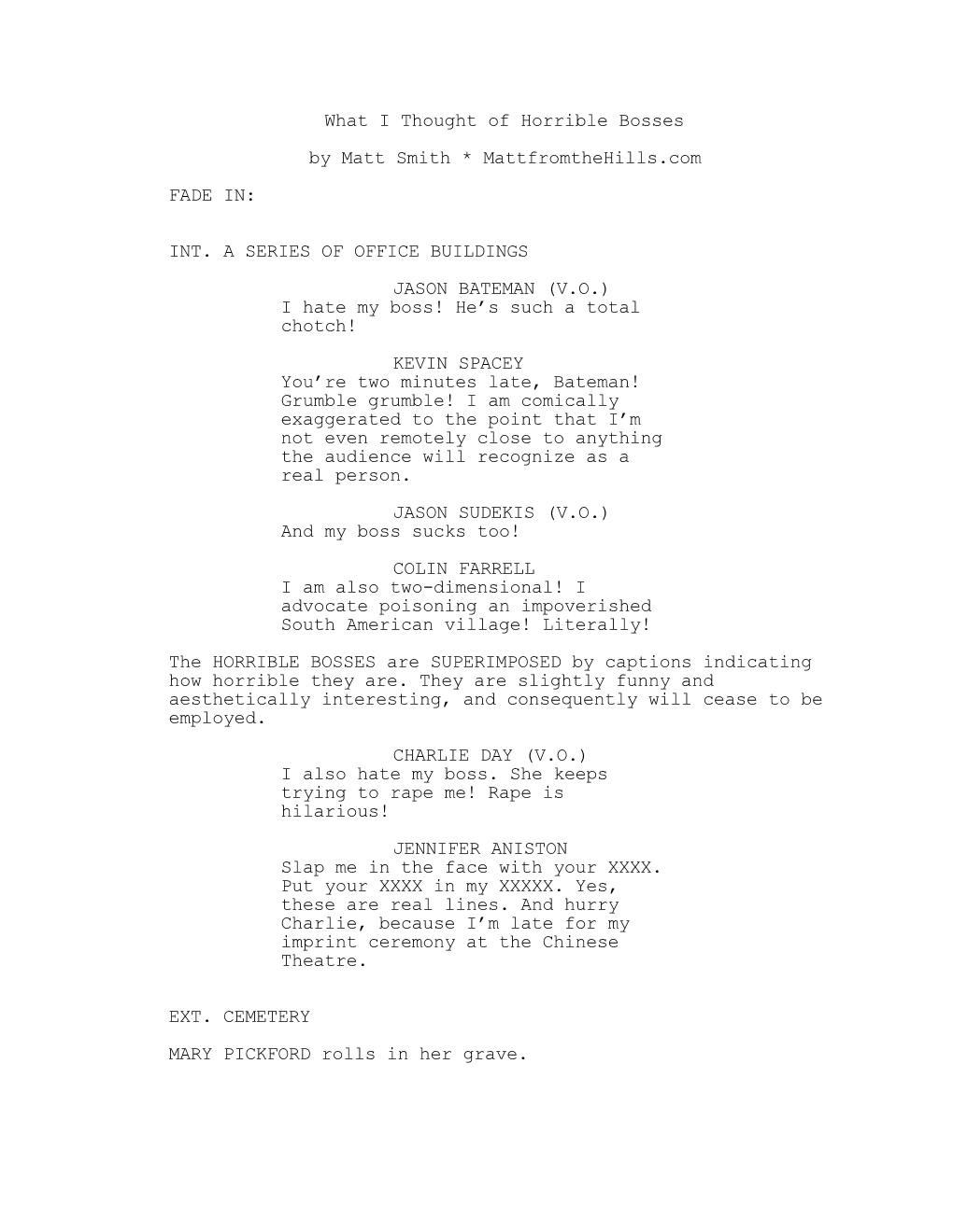 Horrible Bosses Script