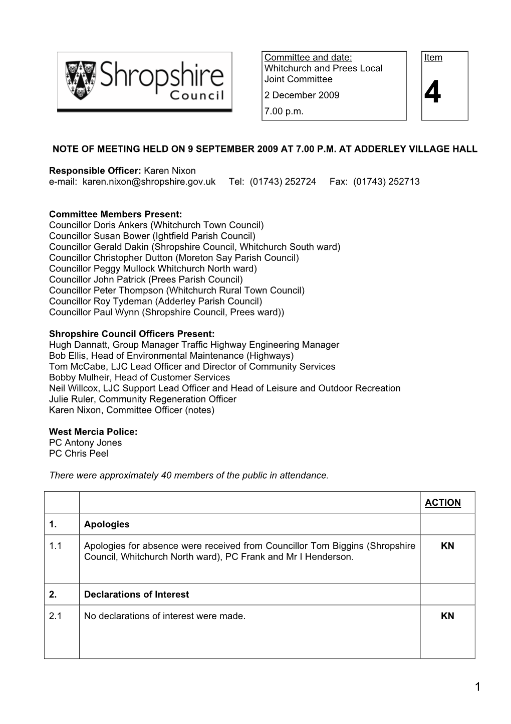 Whitchurch and Prees Local Joint Committee 2 December 2009 4