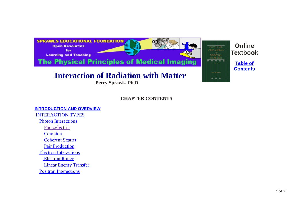 Interaction of Radiation with Matter Perry Sprawls, Ph.D