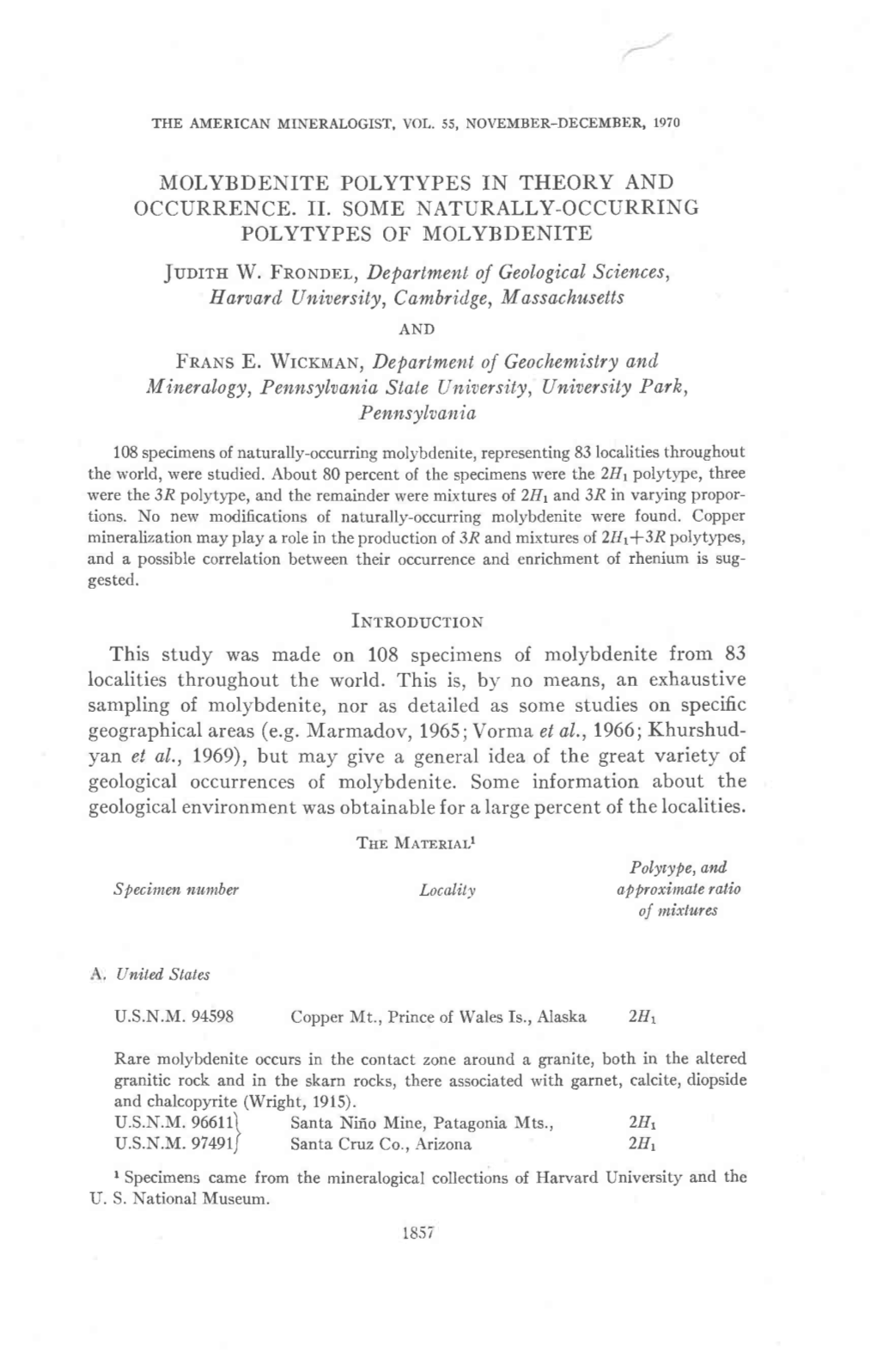 Molybdenite Polytypes in Theory and Occurrence.Ii