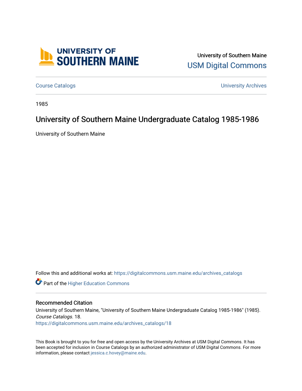 University of Southern Maine Undergraduate Catalog 1985-1986