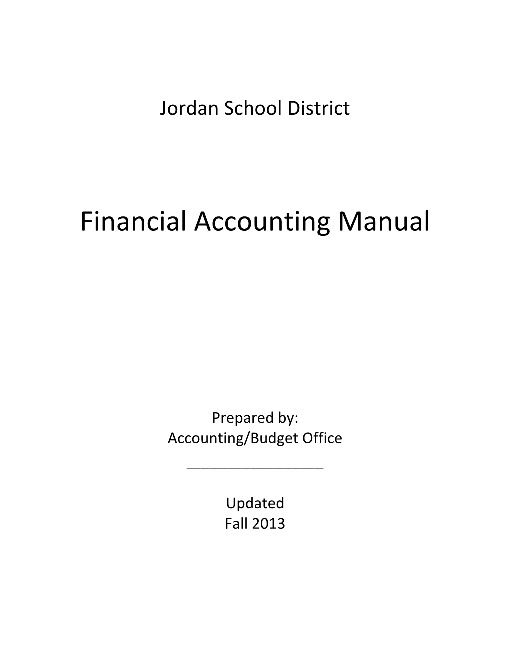 Jordan School District Financial Accounting Manual