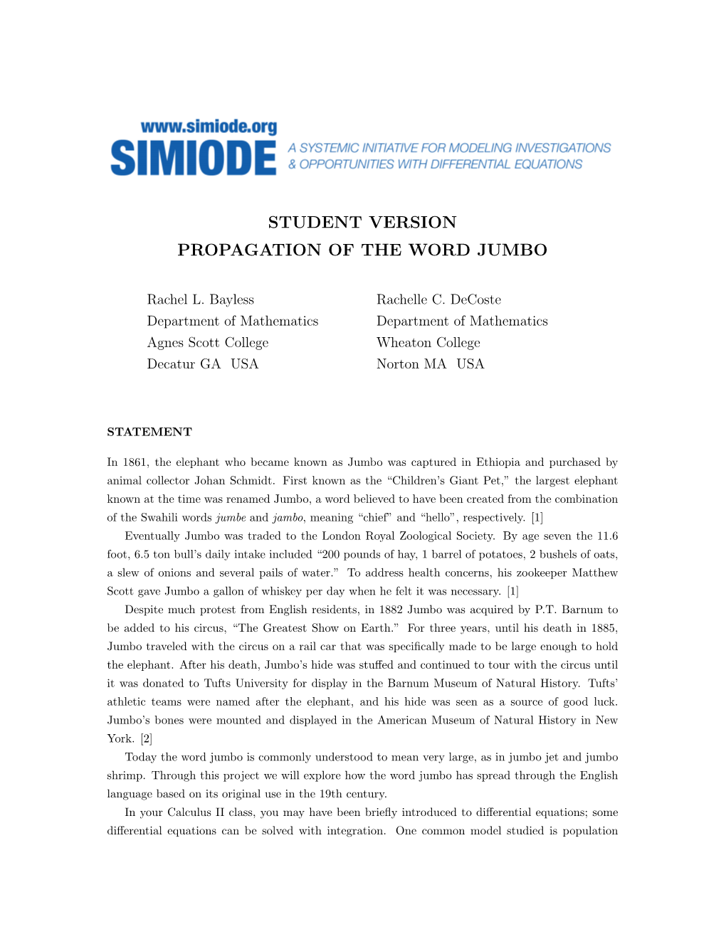 Student Version Propagation of the Word Jumbo