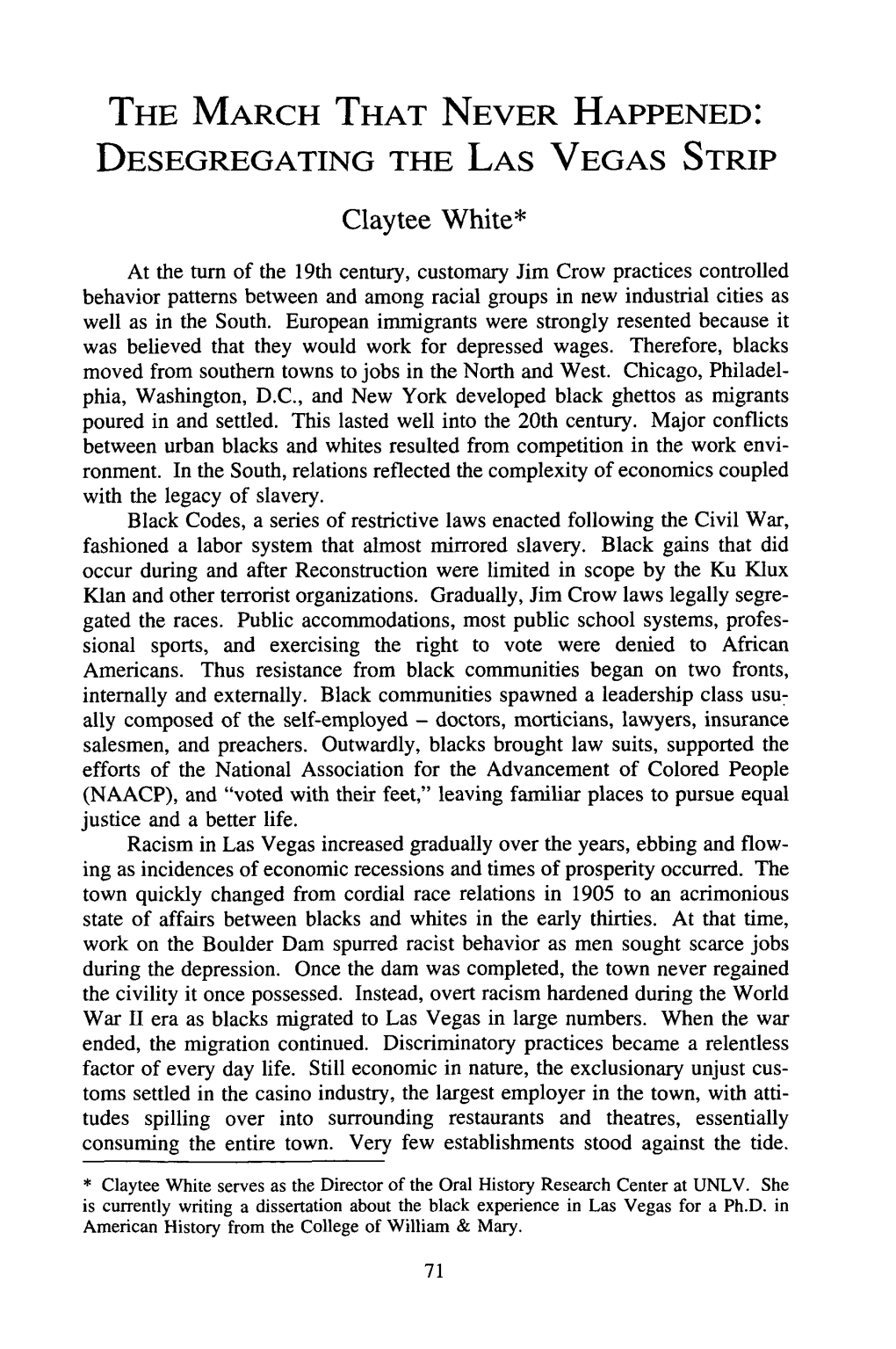 The March That Never Happened: Desegregating the Las Vegas Strip