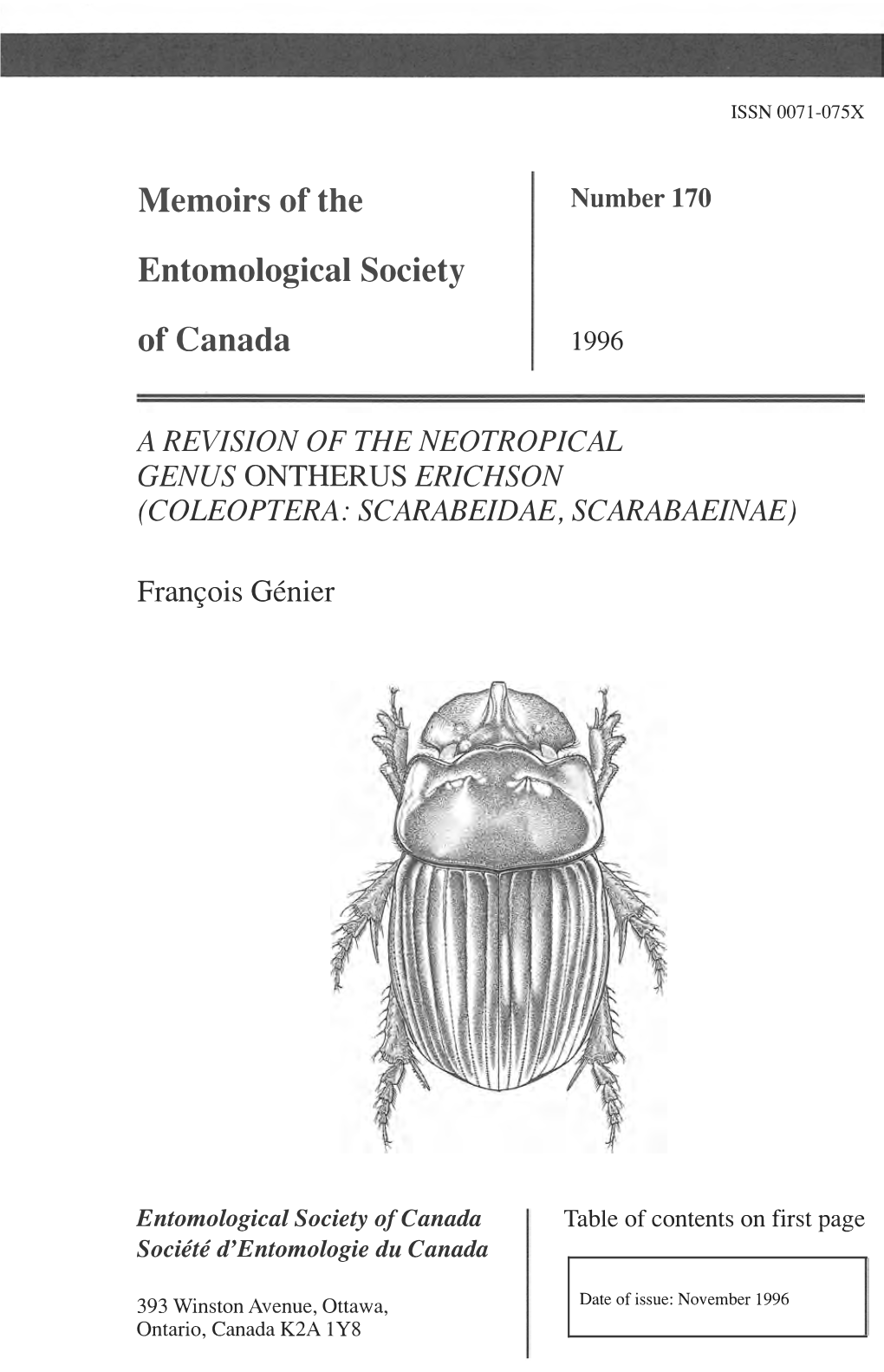 Memoirs of the Entomological Society of Canada a REVISION OF