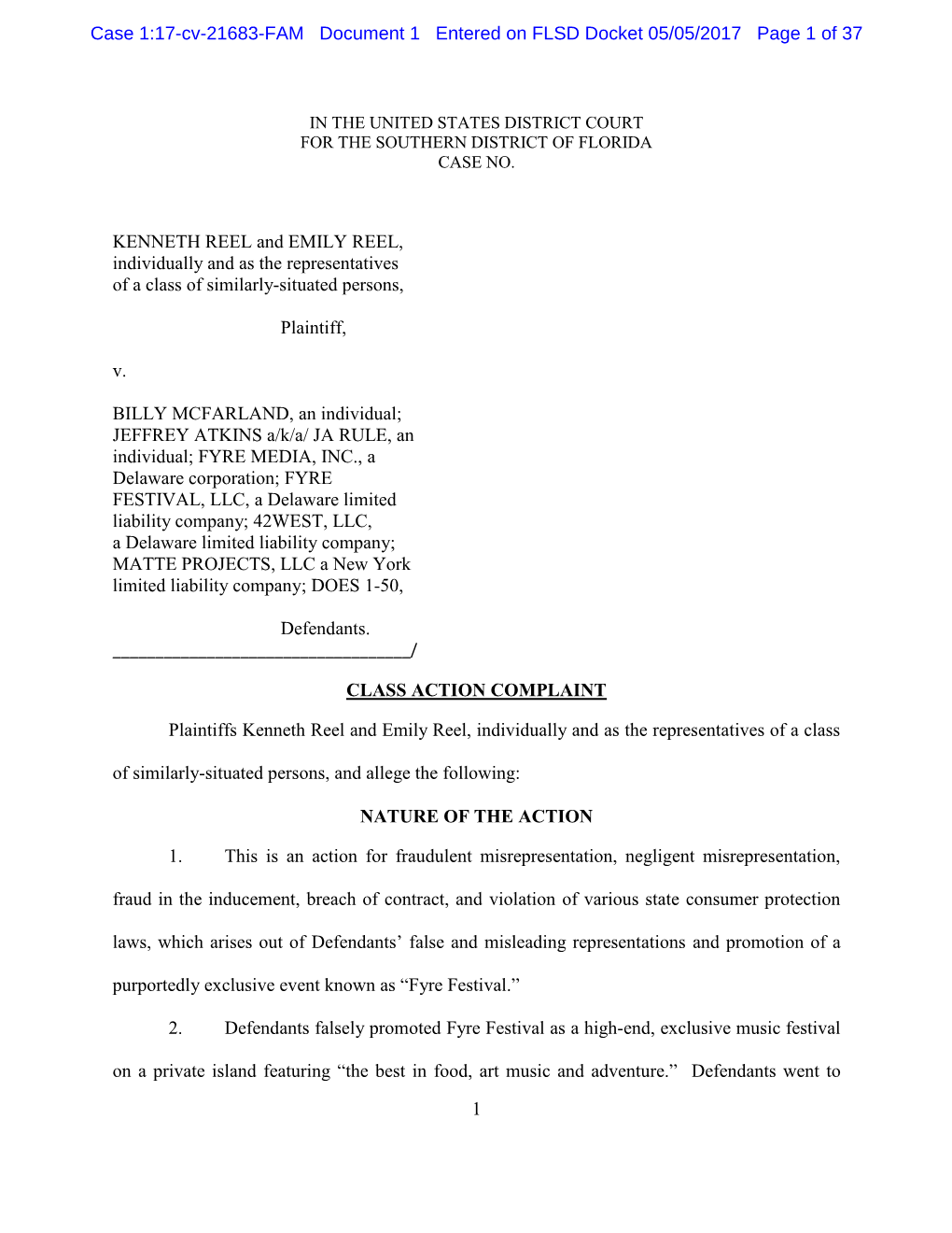 Reel Et Al V. Fyre Media, Inc. Et Al, Case No. 17-Cv-21683, S. D. FL