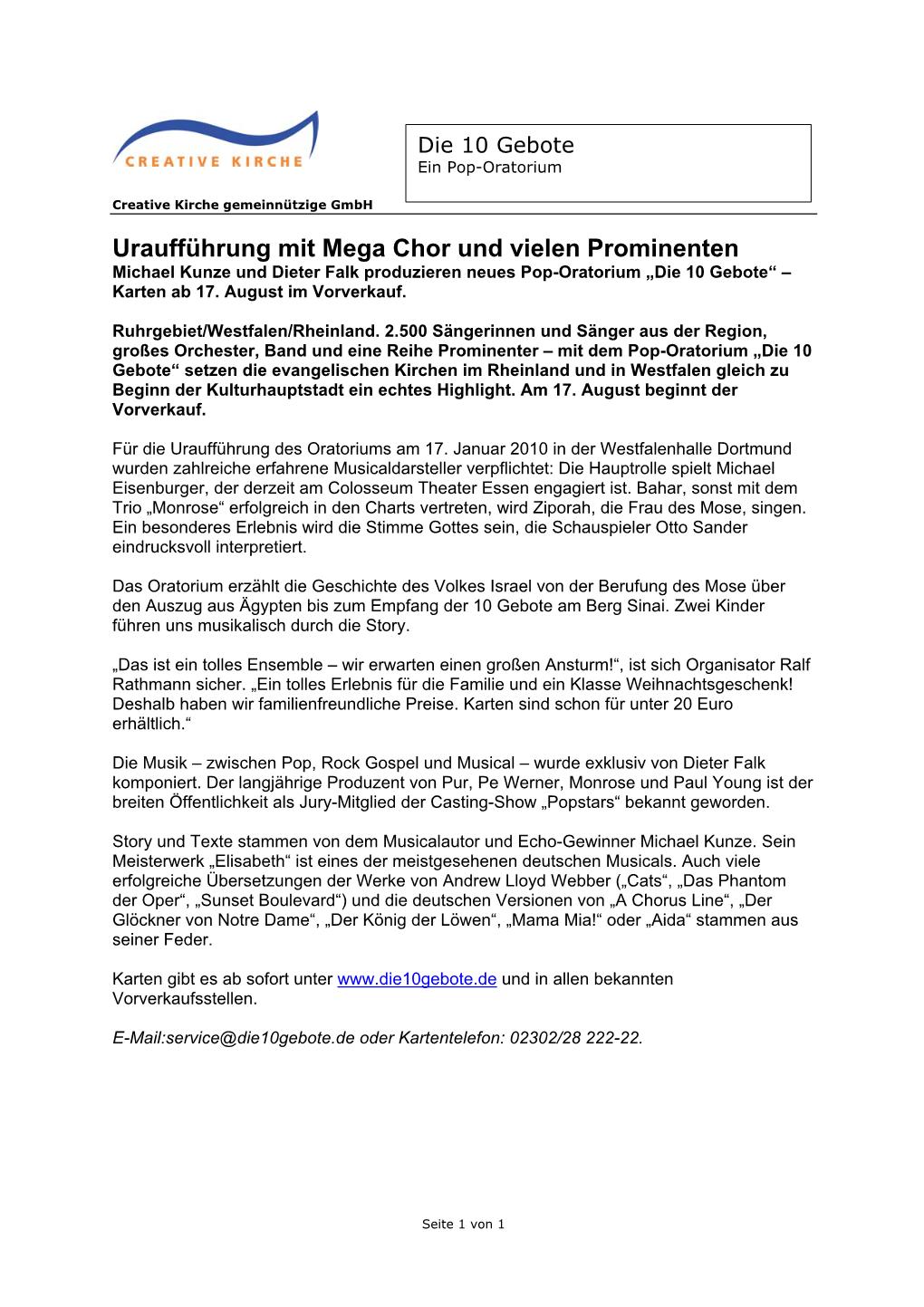 Uraufführung Mit Mega Chor Und Vielen Prominenten Michael Kunze Und Dieter Falk Produzieren Neues Pop-Oratorium „Die 10 Gebote“ – Karten Ab 17