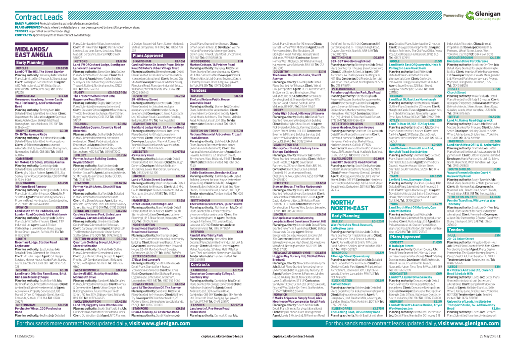 Contract Leads Powered by EARLY PLANNING Projects in Planning up to Detailed Plans Submitted