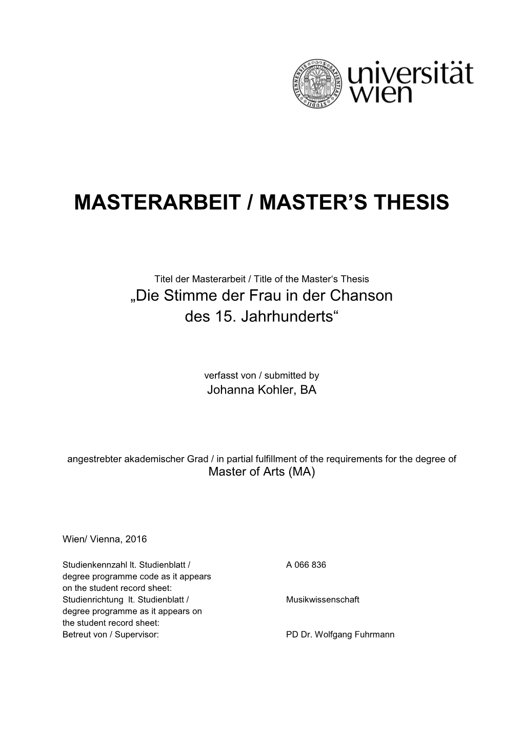 Masterarbeit / Master's Thesis