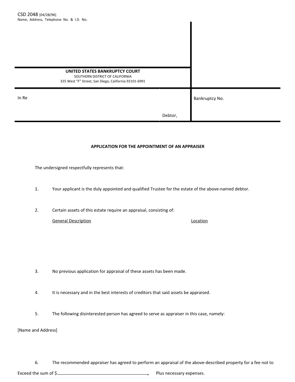 Application for the Appointment of an Appraiser