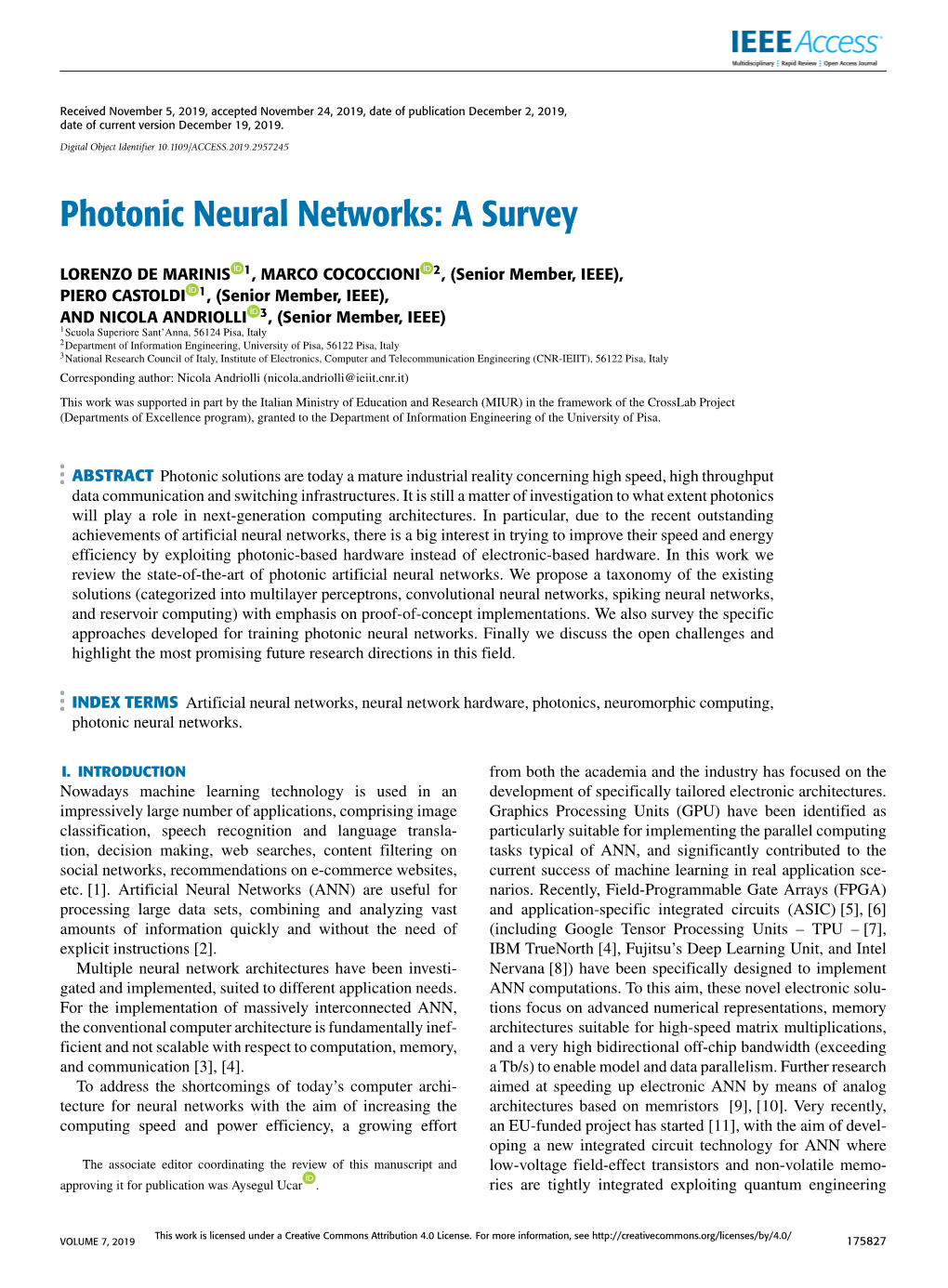 Photonic Neural Networks: a Survey