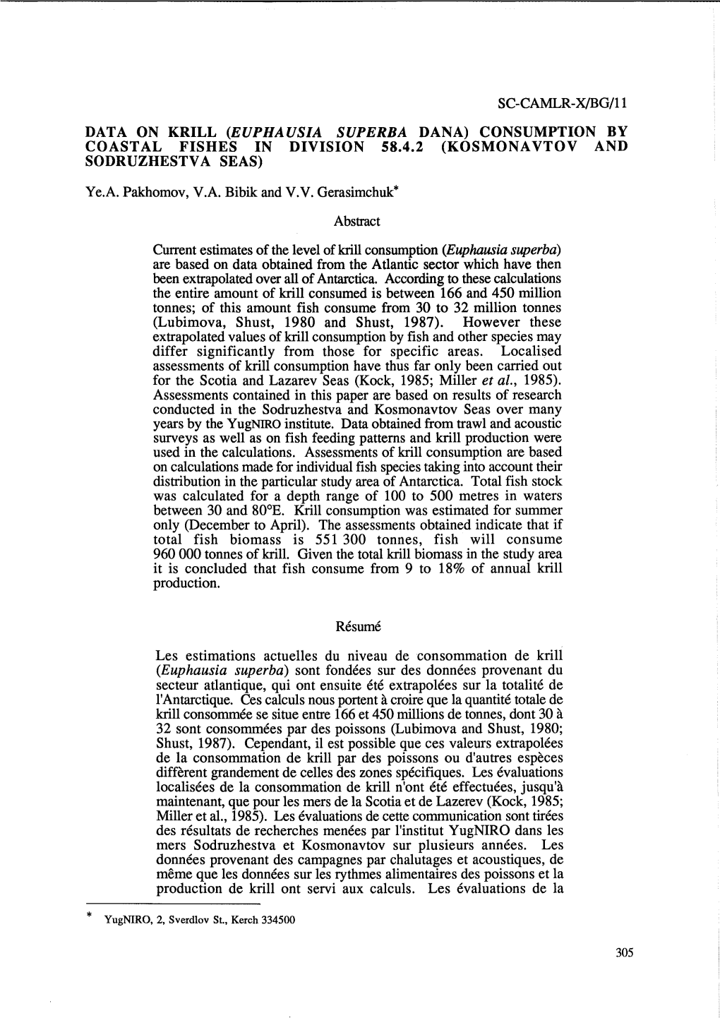 Data on Krill (Euphausia Superba Dana) Consumption by Coast Al Fishes in Division 58.4.2 (Kosmona Vtov and Sodruzhestv a Seas)