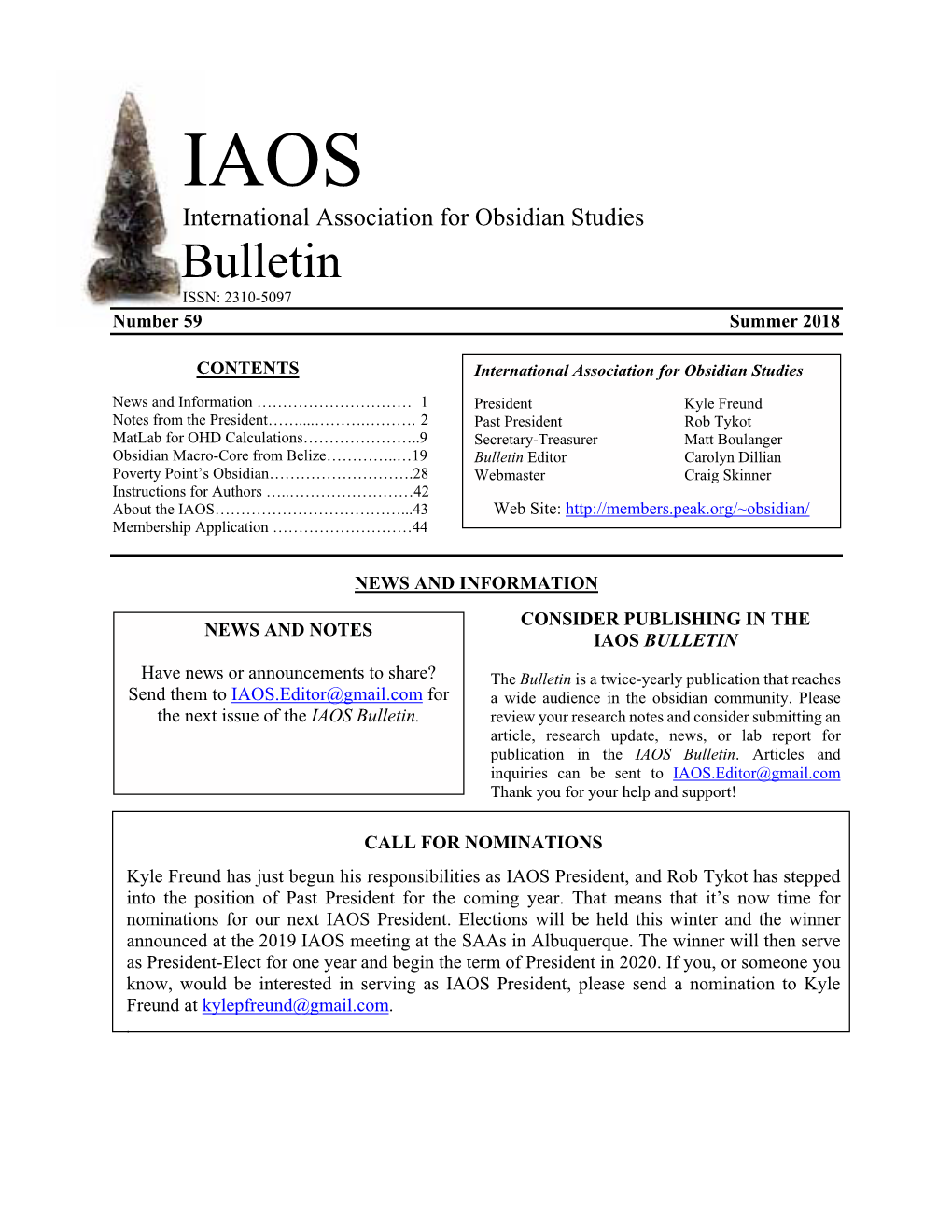 IAOS Bulletin No. 59, Summer 2018 Pg