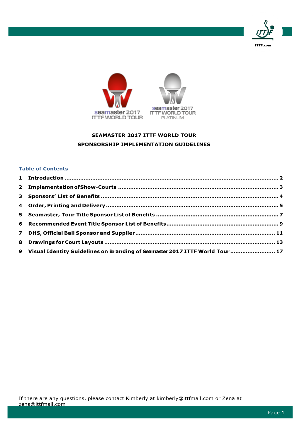 Seamaster 2017 Ittf World Tour Sponsorship Implementation Guidelines