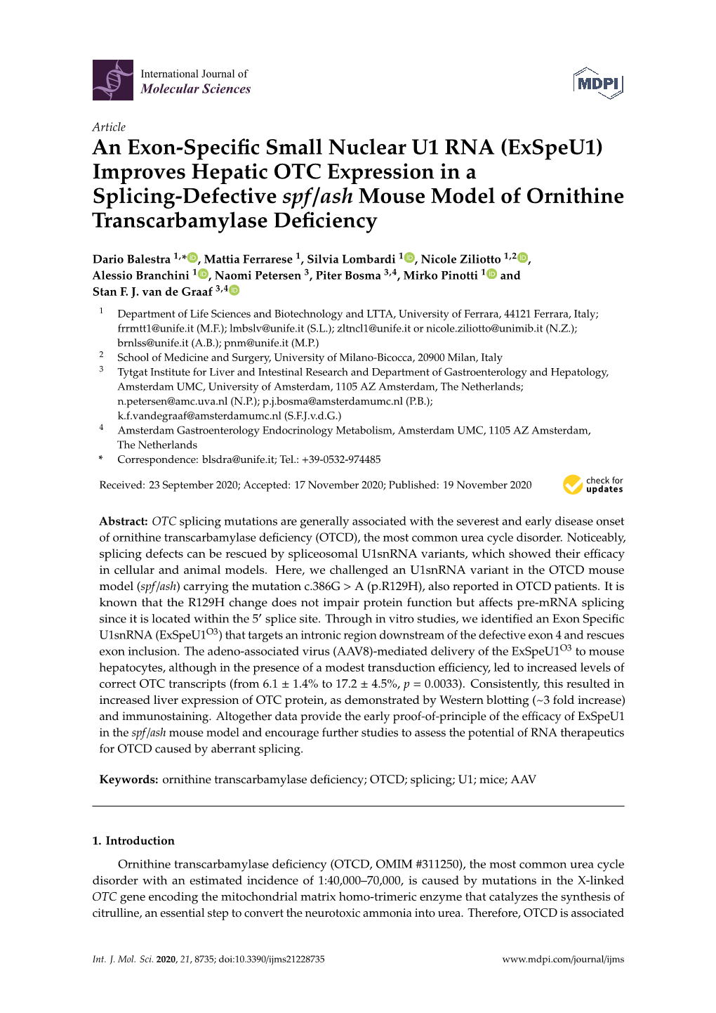 Improves Hepatic OTC Expression in a Splicing-Defective Spf/Ash Mouse Model of Ornithine Transcarbamylase Deﬁciency