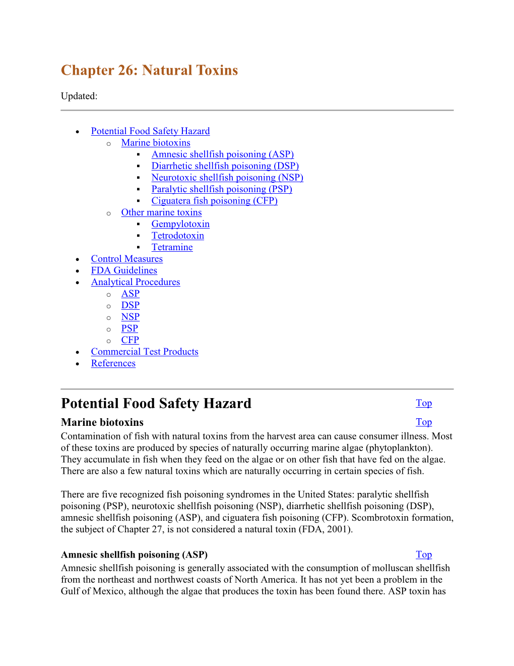 Chapter 26: Natural Toxins Potential Food Safety Hazard