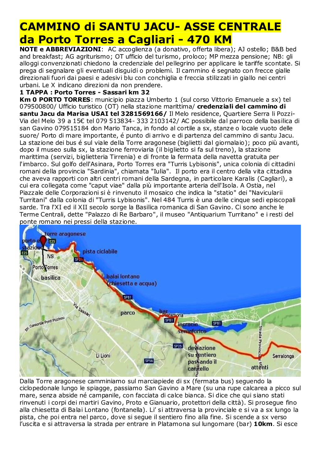 ASSE CENTRALE Da Porto Torres a Cagliari