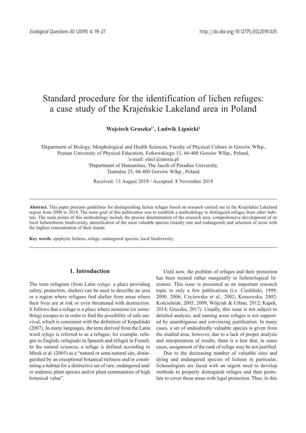 Standard Procedure for the Identification of Lichen Refuges: a Case Study of the Krajeńskie Lakeland Area in Poland 21