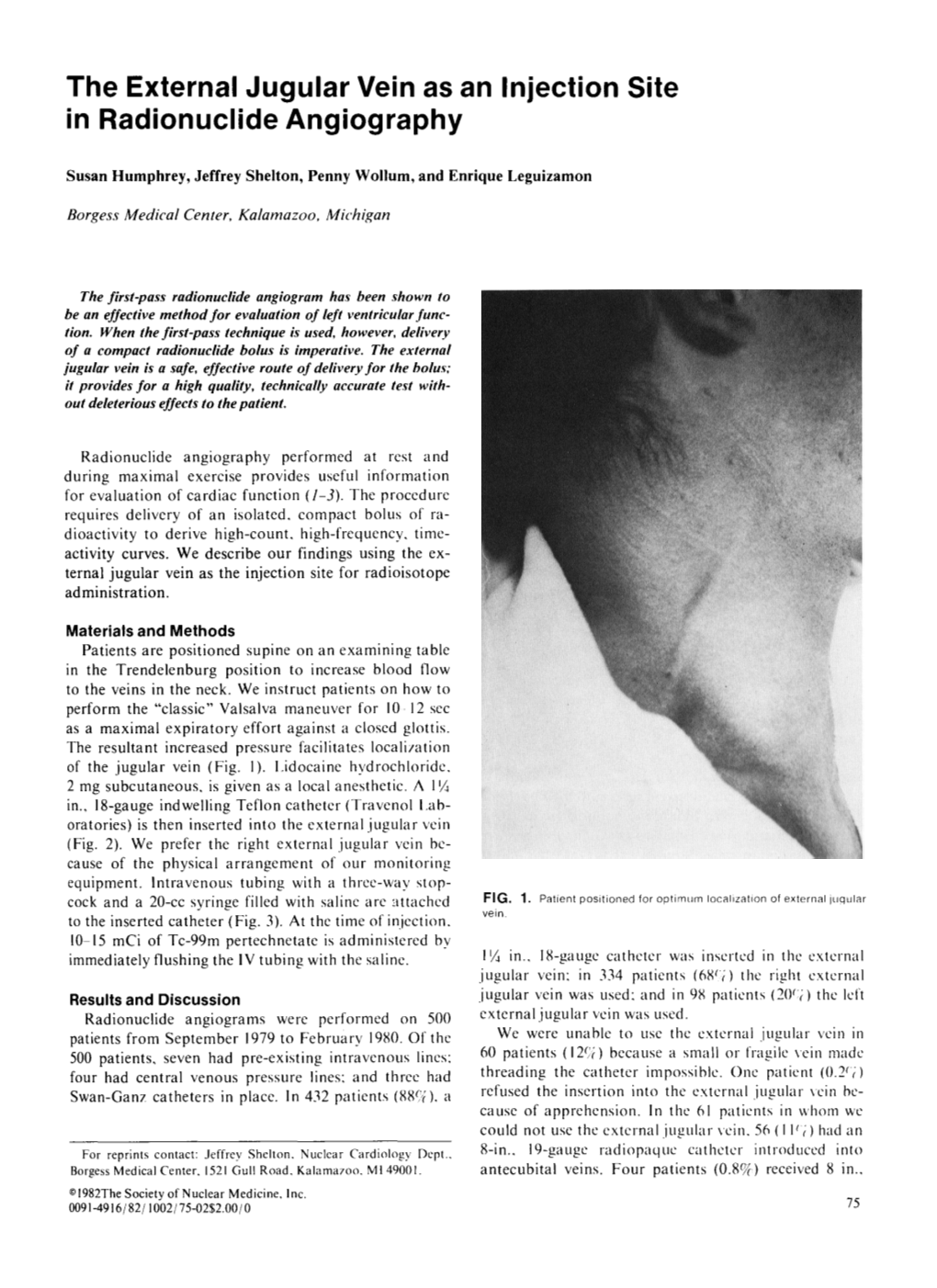 The External Jugular Vein As an Injection Site in Radionuclide Angiography