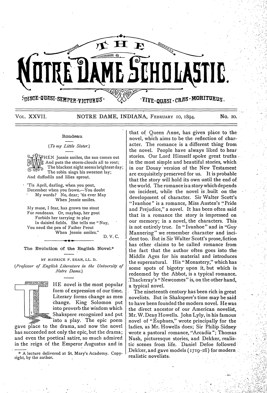 Notre Dame Scholastic, Vol. 27, No. 20