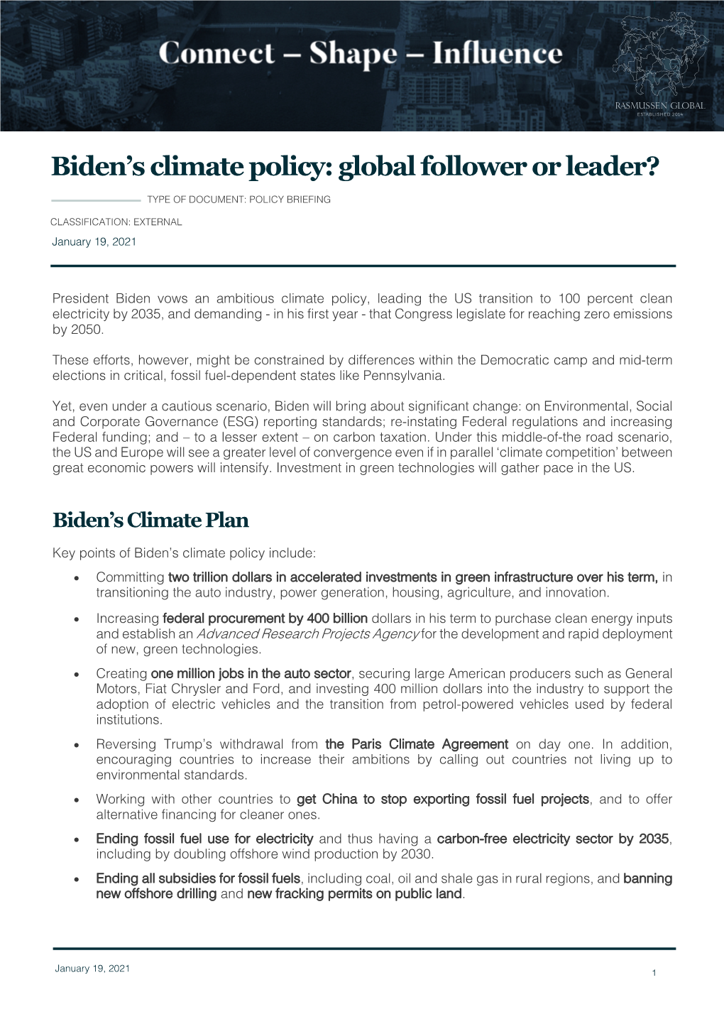 Biden's Climate Policy: Global Follower Or Leader?