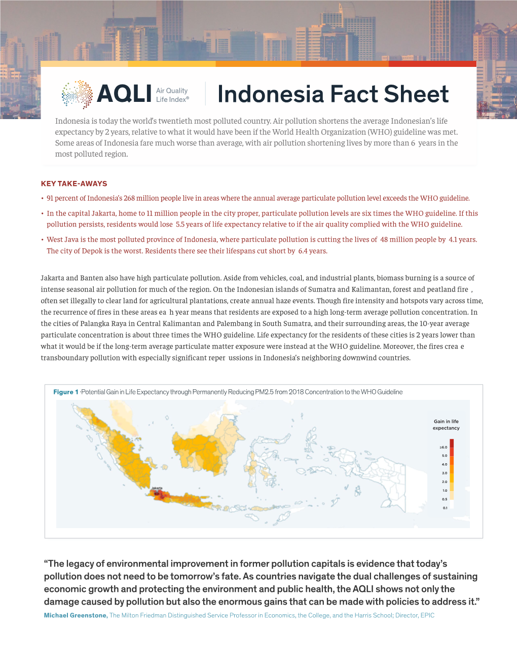 Indonesia Fact Sheet Indonesia Is Today the World’S Twentieth Most Polluted Country