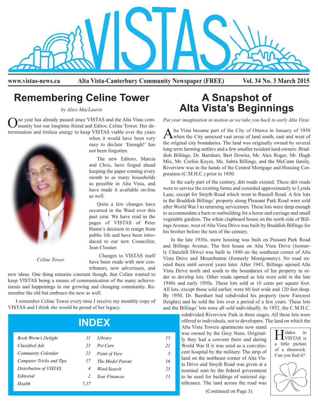 INDEX Remembering Celine Tower a Snapshot of Alta Vista's Beginnings