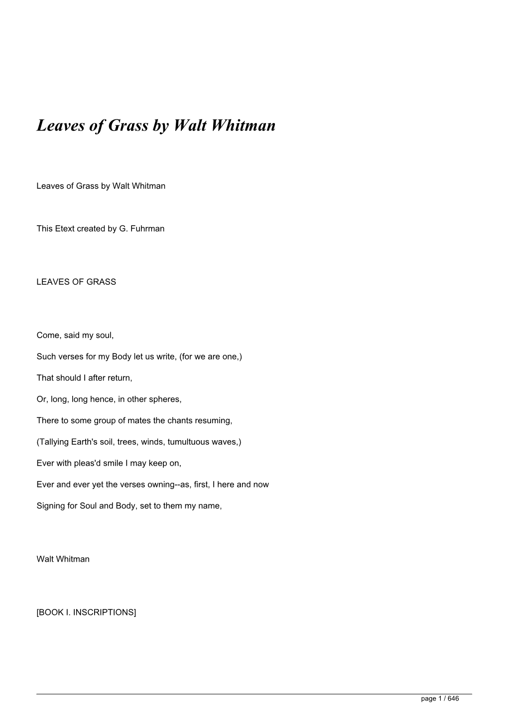 Leaves of Grass by Walt Whitman&lt;/H1&gt;