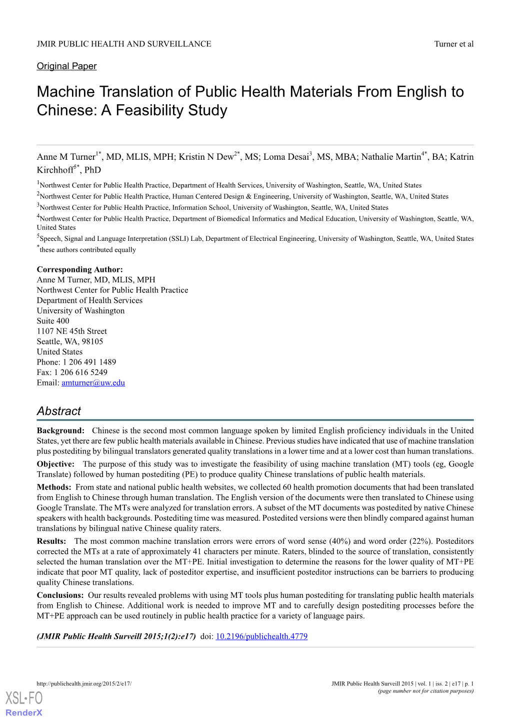 Machine Translation of Public Health Materials from English to Chinese: a Feasibility Study