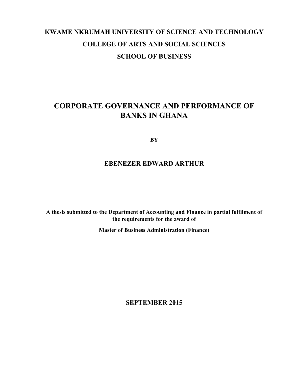 Corporate Governance and Performance of Banks in Ghana