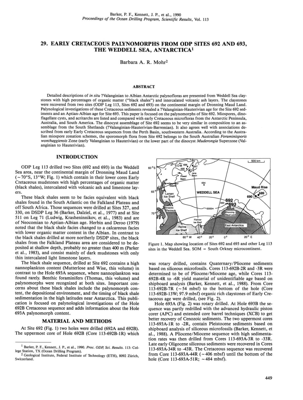 29. Early Cretaceous Palynomorphs from Odp Sites 692 and 693, the Weddell Sea, Antarctica1