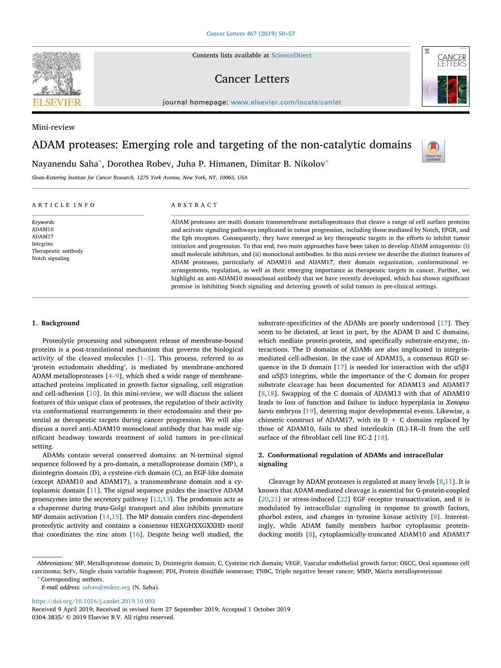 ADAM Proteases Emerging Role and Targeting of the Non-Catalytic Domains