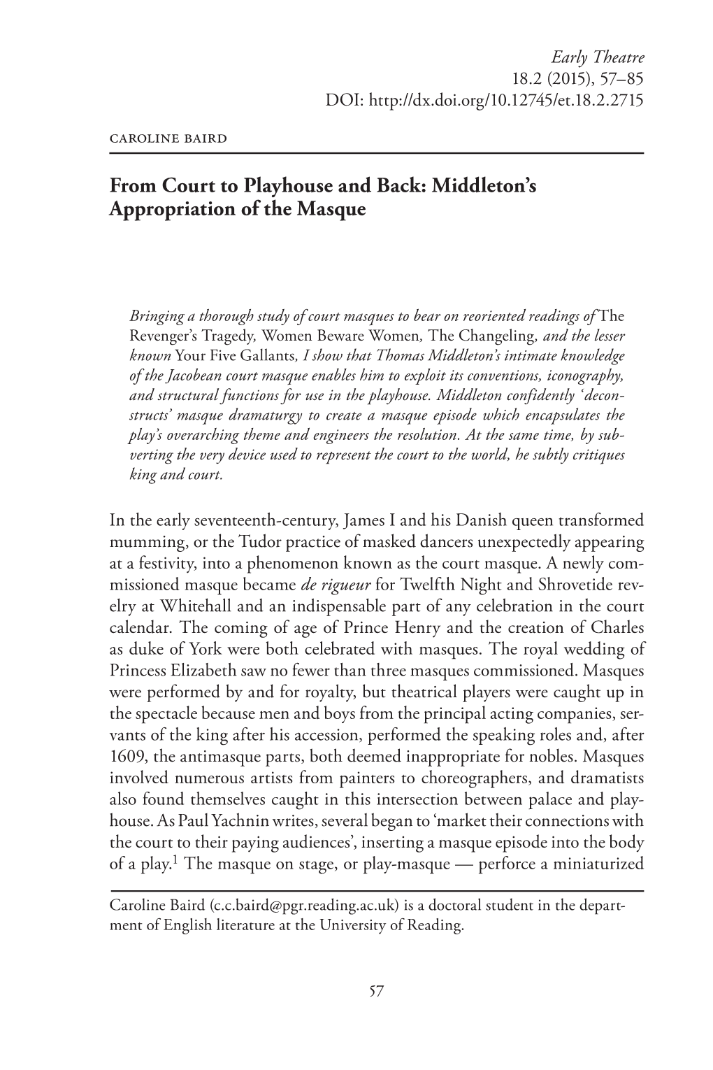 Middleton's Appropriation of the Masque