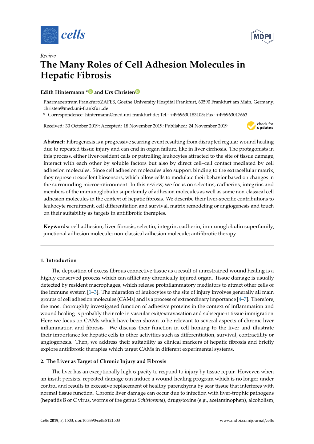 The Many Roles of Cell Adhesion Molecules in Hepatic Fibrosis