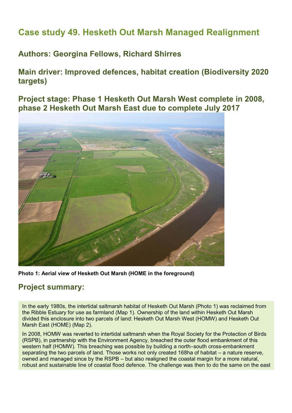 Case Study 49. Hesketh out Marsh Managed Realignment Authors