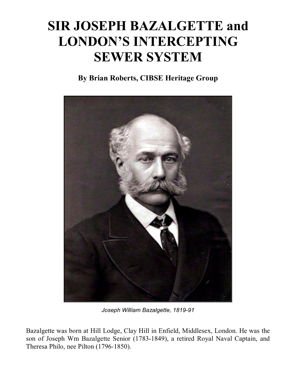 SIR JOSEPH BAZALGETTE and LONDON's INTERCEPTING