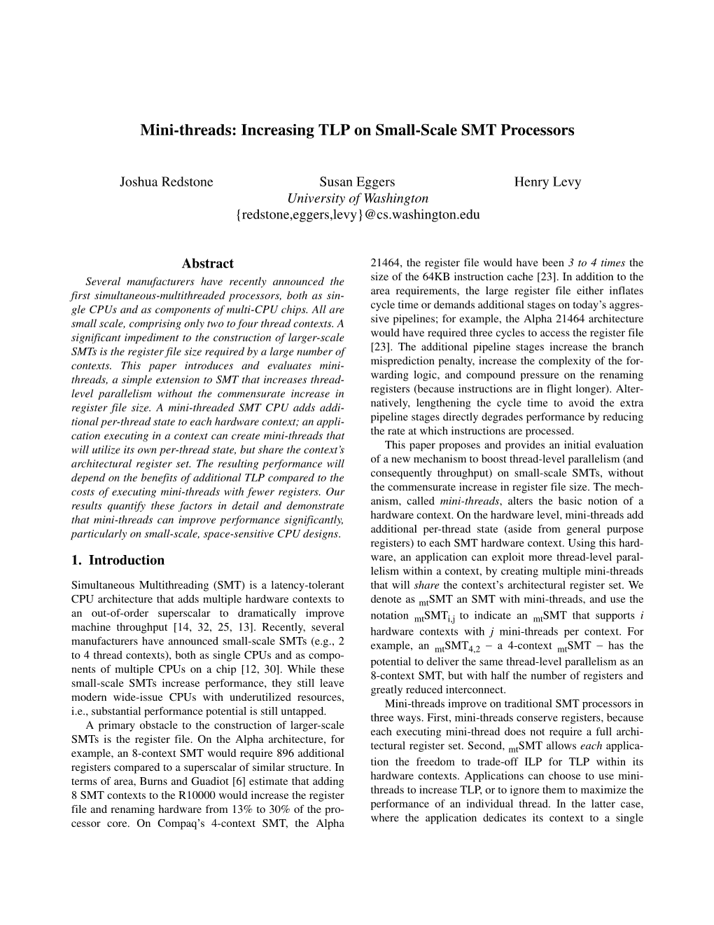 Mini-Threads: Increasing TLP on Small-Scale SMT Processors