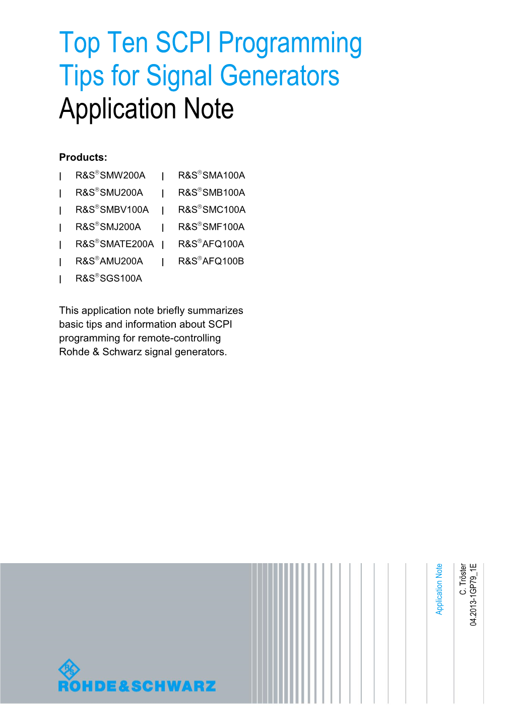 Top Ten SCPI Programming Tips for Signal Generators Application Note