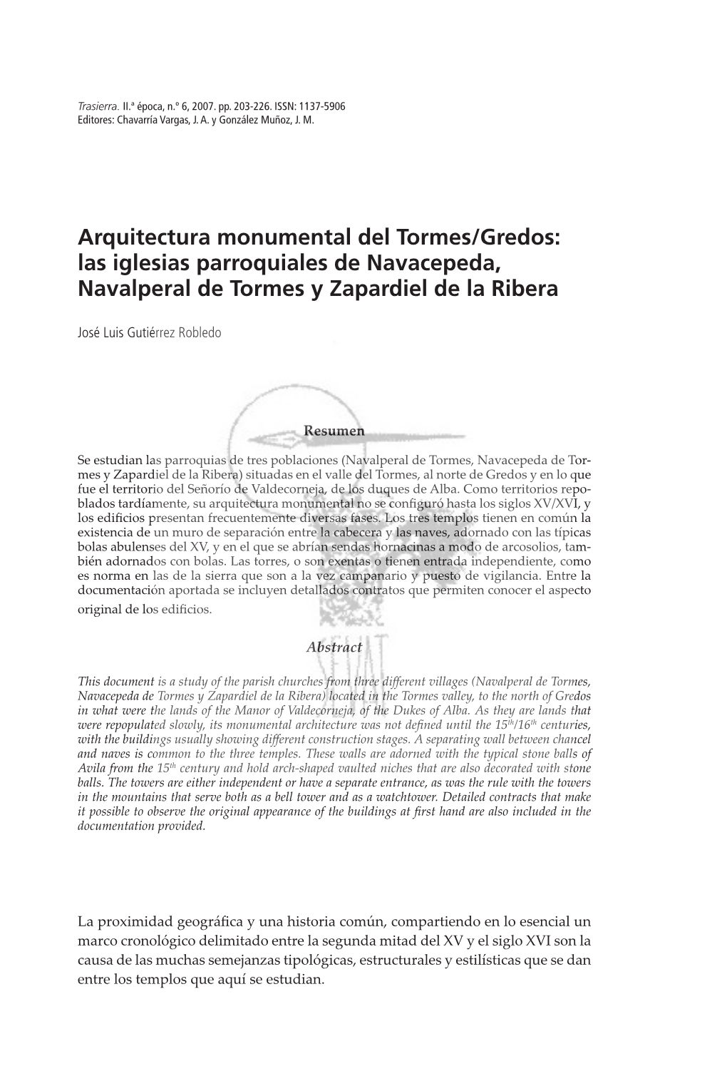 Las Iglesias Parroquiales De Navacepeda, Navalperal De Tormes Y Zapardiel De La Ribera