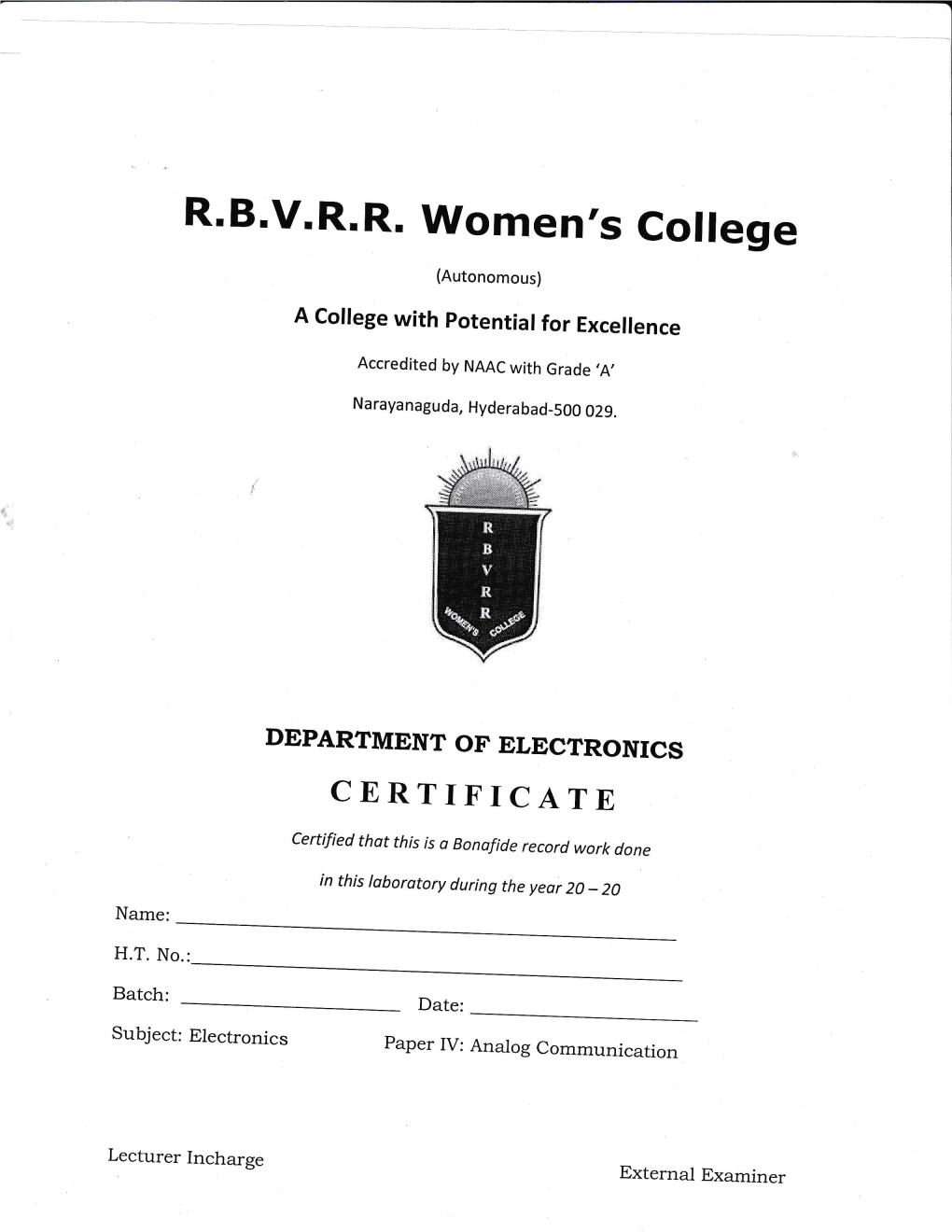 R,B.V.R.R. Women,S College