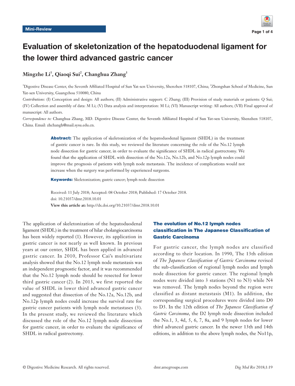 Evaluation of Skeletonization of the Hepatoduodenal Ligament for the Lower Third Advanced Gastric Cancer