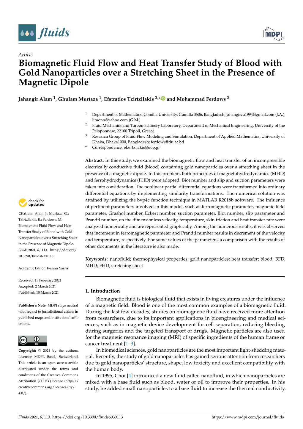 Biomagnetic Fluid Flow and Heat Transfer Study of Blood with Gold Nanoparticles Over a Stretching Sheet in the Presence of Magnetic Dipole