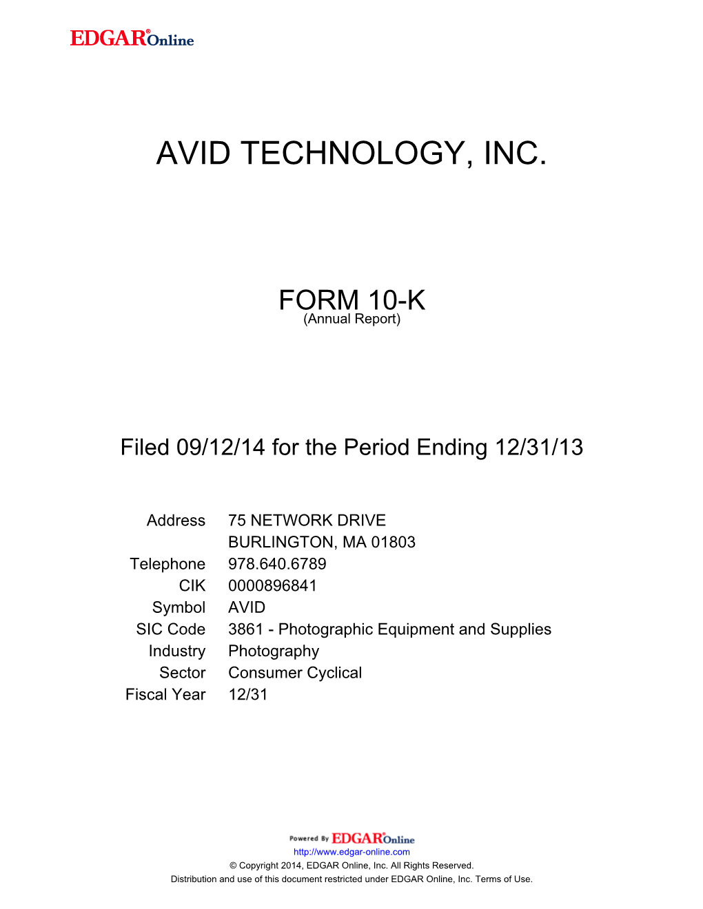 Avid Technology, Inc