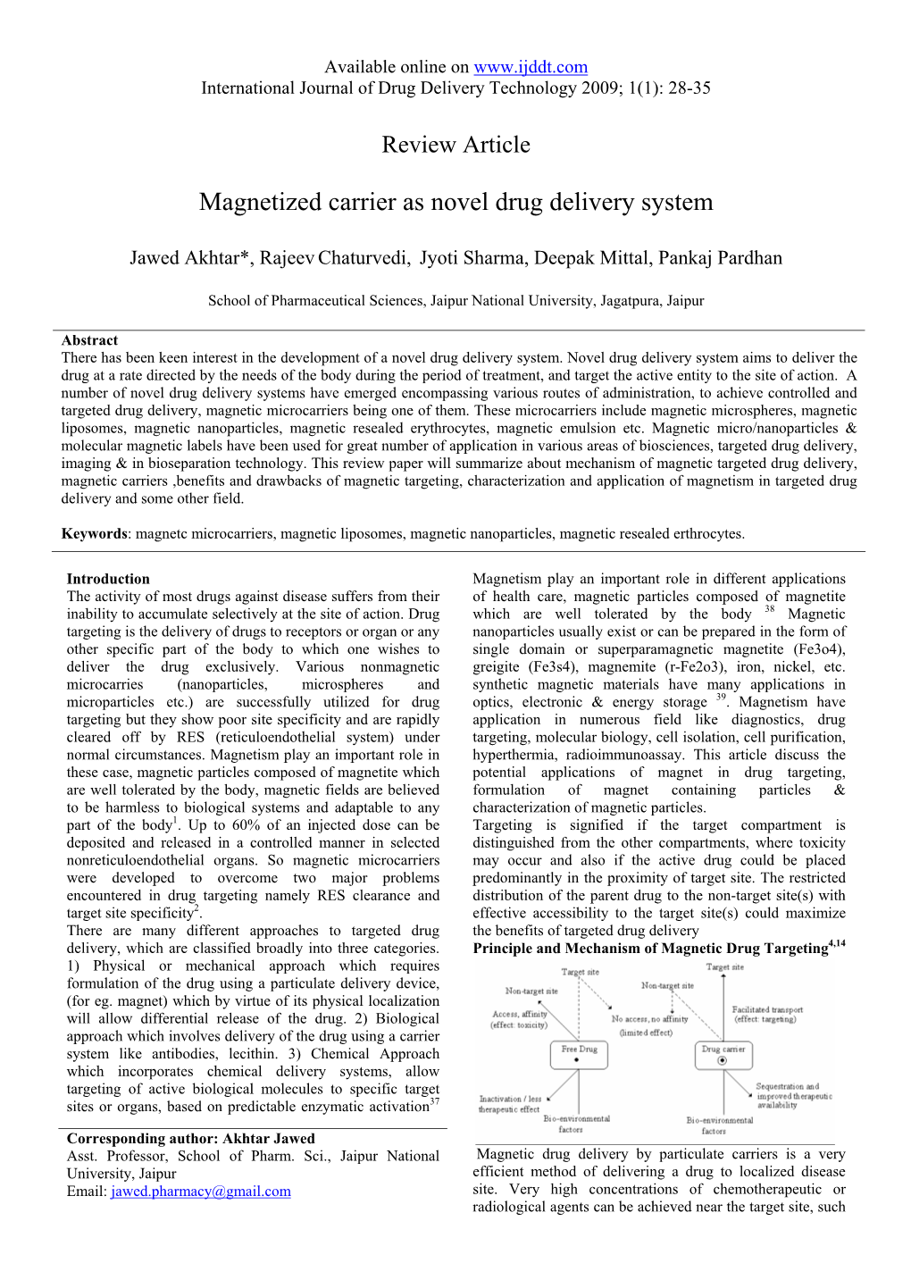 Magnetized Carrier As Novel Drug Delivery System