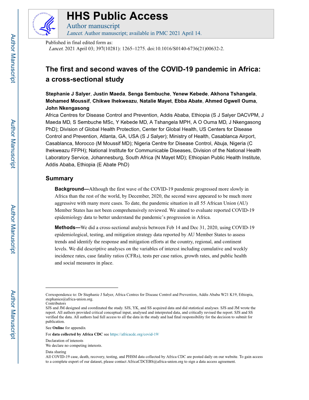 The First and Second Waves of the COVID-19 Pandemic in Africa: a Cross-Sectional Study