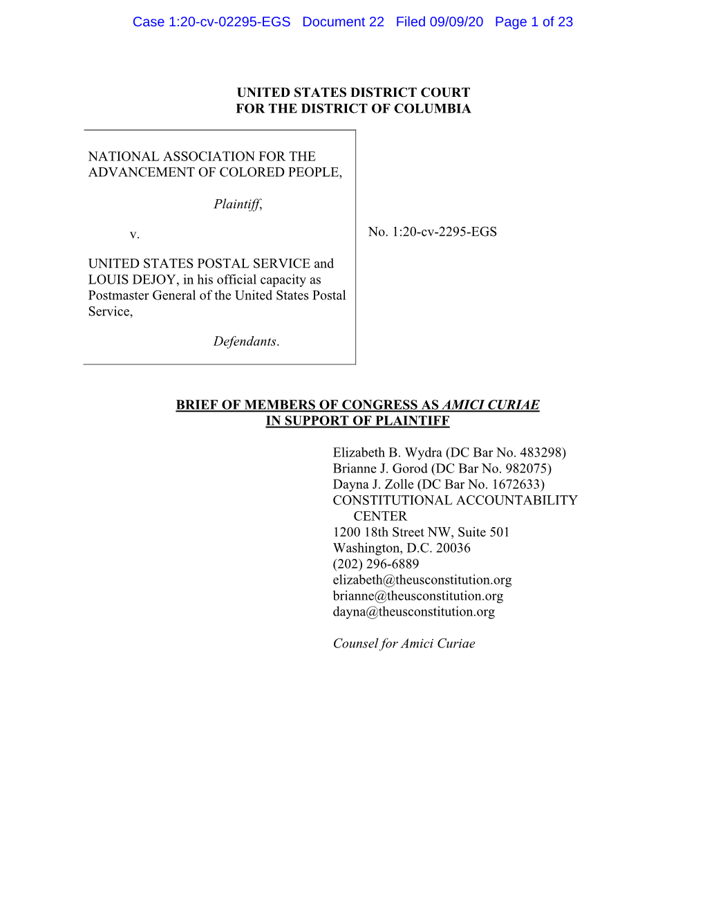 NAACP V. USPS Amicus Brief FINAL