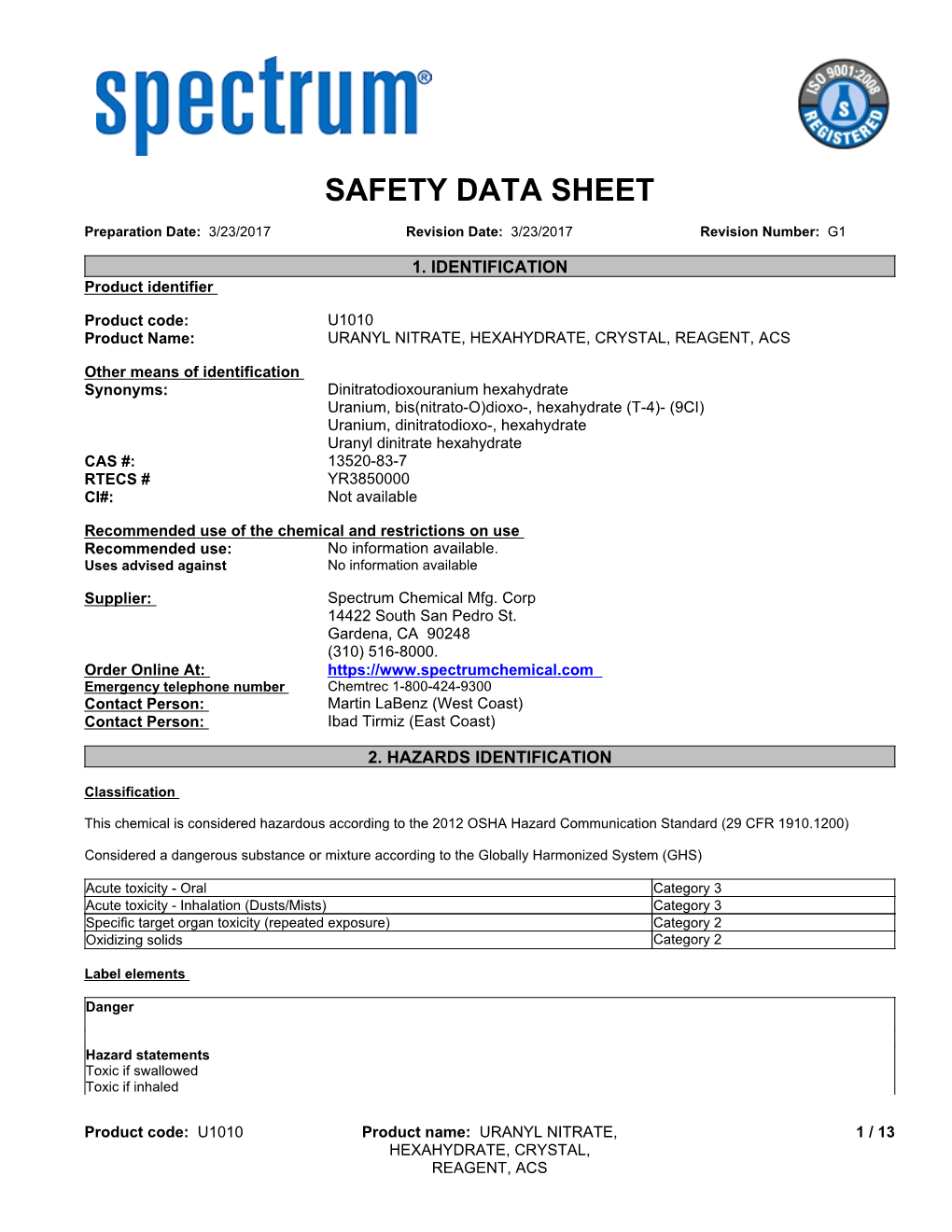 SDS Contains All of the Information Required by the HPR